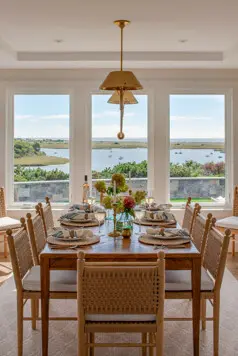 Dining room with a water view.