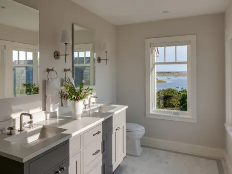 The primary bathroom has clean, streamlined detailing.
